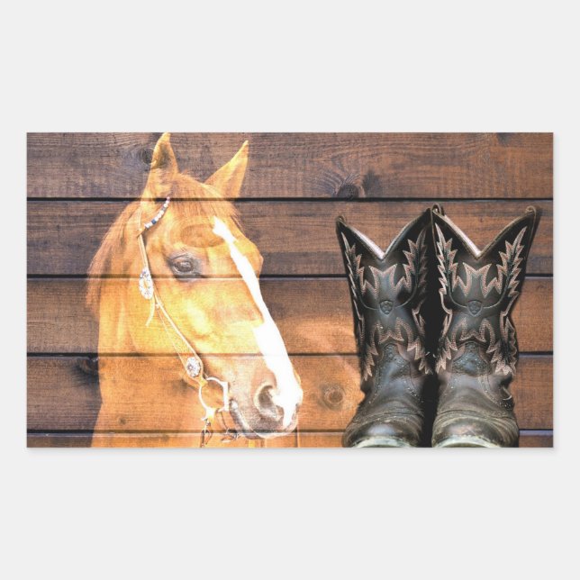 Pegatina Rectangular Vaquero de Caballo bota a la Junta Rusa del Barrio (Anverso)