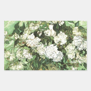 Pegatina Rectangular Vase con Rosas - Van Gogh