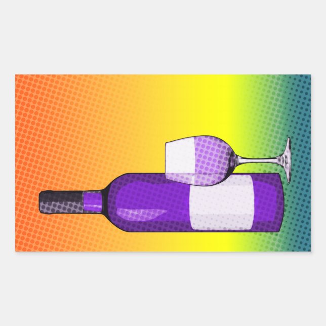 Pegatina Rectangular vaso de vino y botella de caldo cómico de halftone (Anverso)