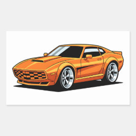 Pegatina Rectangular Vehículo de Dibujos Animados Naranja