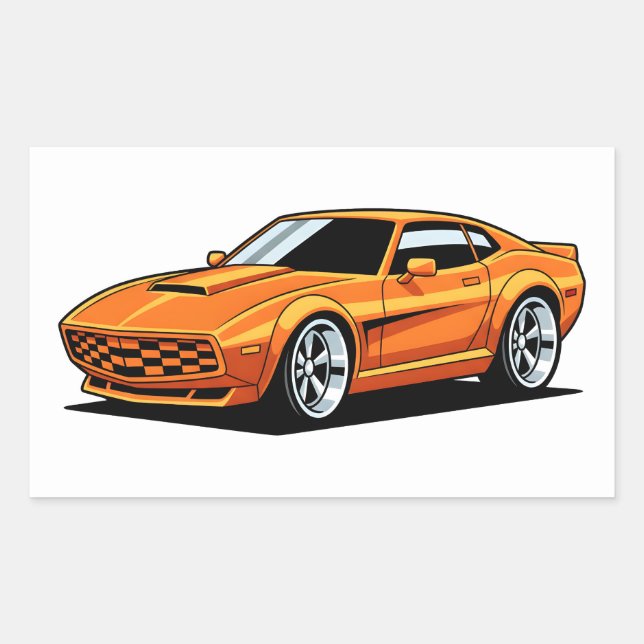 Pegatina Rectangular Vehículo de Dibujos Animados Naranja (Anverso)