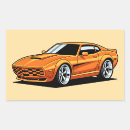 Pegatina Rectangular Vehículo de Dibujos Animados Naranja