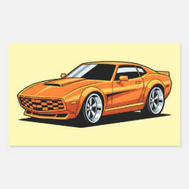 Pegatina Rectangular Vehículo de Dibujos Animados Naranja