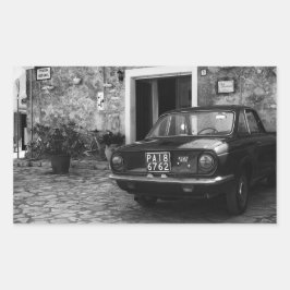 Pegatina Rectangular Vehículo FIAT de época en Italia monocromo
