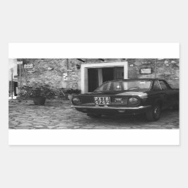 Pegatina Rectangular Vehículo FIAT de época en Italia monocromo