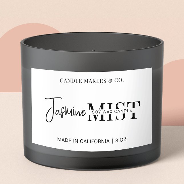 Pegatina Rectangular Vela blanca negra profesional de escritura moderna (Modern black and white candle jar labels)