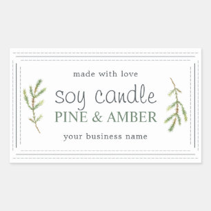Pegatina Rectangular Vela de soja artesanal Pine Sprig Blanca Minimalis