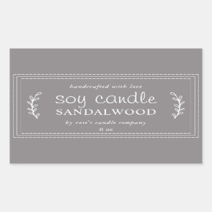 Pegatina Rectangular Vela de soja casera XL follaje gris franela person