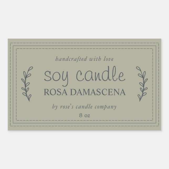 Pegatina Rectangular Vela de soja casera XL follaje musgo gris personal (Anverso)