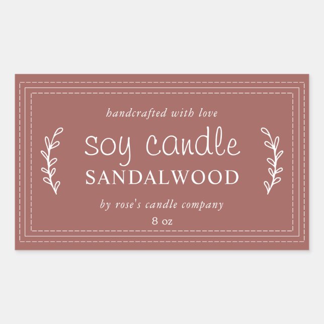 Pegatina Rectangular Vela de soja casera XL follaje púrpura personaliza (Anverso)