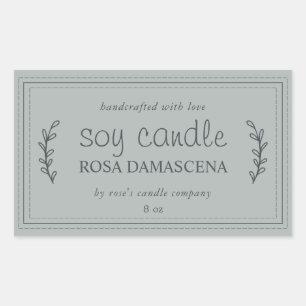 Pegatina Rectangular Vela de soja casera XL follaje tormenta gris perso