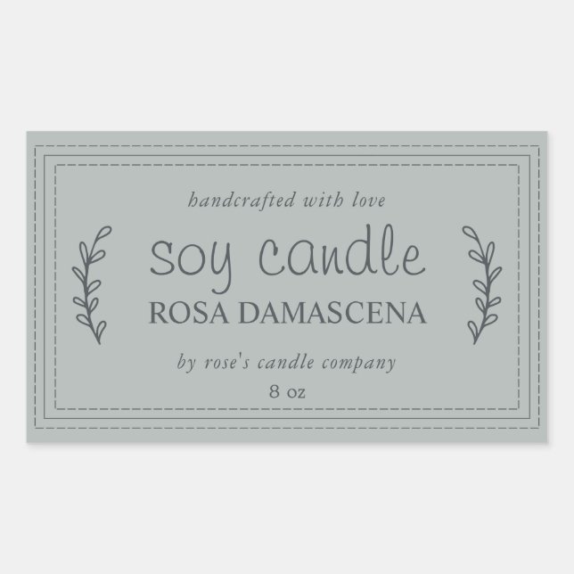 Pegatina Rectangular Vela de soja casera XL follaje tormenta gris perso (Anverso)
