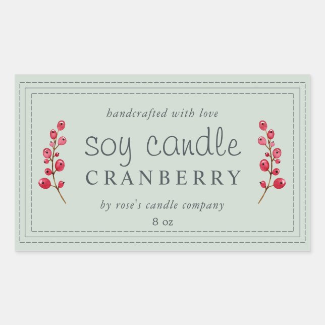 Pegatina Rectangular Vela de soya casera XL Cranberry Pastel Verde (Anverso)
