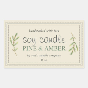 Pegatina Rectangular Vela de soya casera XL ramita de pino blanco antig