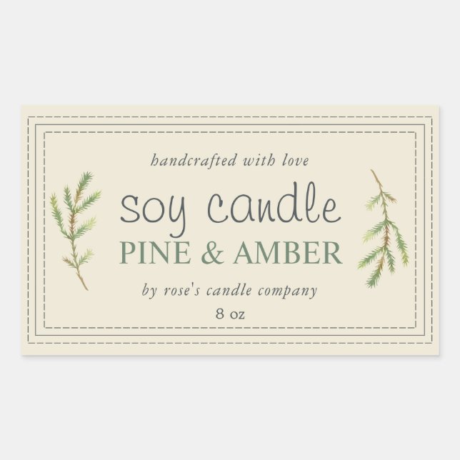 Pegatina Rectangular Vela de soya casera XL ramita de pino blanco antig (Anverso)