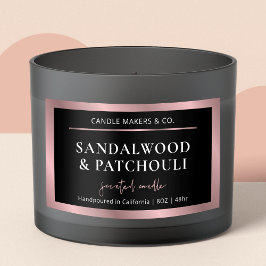 Pegatina Rectangular Vela elegante metálica negra y Rosa de oro