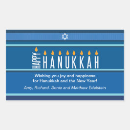 Pegatina Rectangular Velas de Hanukkah a rayas