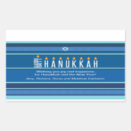 Pegatina Rectangular Velas de Hanukkah a rayas