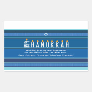 Pegatina Rectangular Velas de Hanukkah a rayas