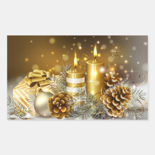 Pegatina Rectangular Velas doradas Feliz Navidad