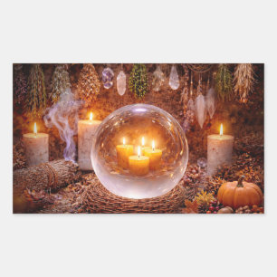 Pegatina Rectangular Velas Místicas de Bola de Cristal de Otoño