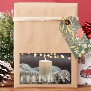 Pegatina Rectangular Velela de Navidad acogedora blanca
