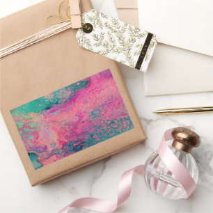 Pegatina Rectangular “Vellum Etéreo” – Azul Turquesa Rosa Abstracto   