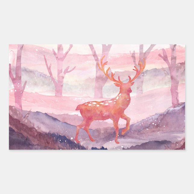 Pegatina Rectangular Venado en el bosque (Anverso)