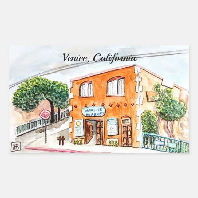 Pegatina Rectangular Venecia, California (Anverso)