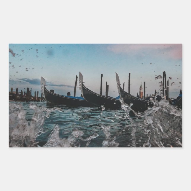 Pegatina Rectangular Venecia. Góndolas. Italia (Anverso)