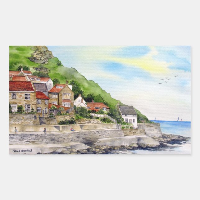 Pegatina Rectangular Verano en Runswick Bay Inglaterra Farida Greenfiel (Anverso)