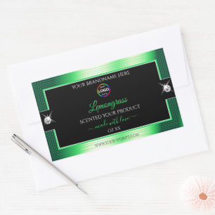 Pegatina Rectangular Verde brillante negro brillante vibrante con etiqu