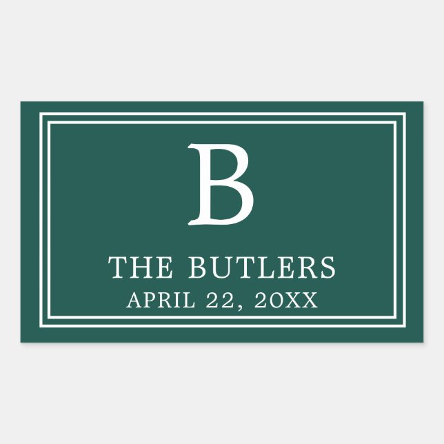 Pegatina rectangular verde esmeralda moderna (Anverso)