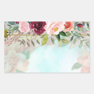Pegatina Rectangular Verde Floral Elegante