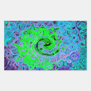 Pegatina Rectangular Verde Lima Groovy Abstracto Retro Torbellino Líqui