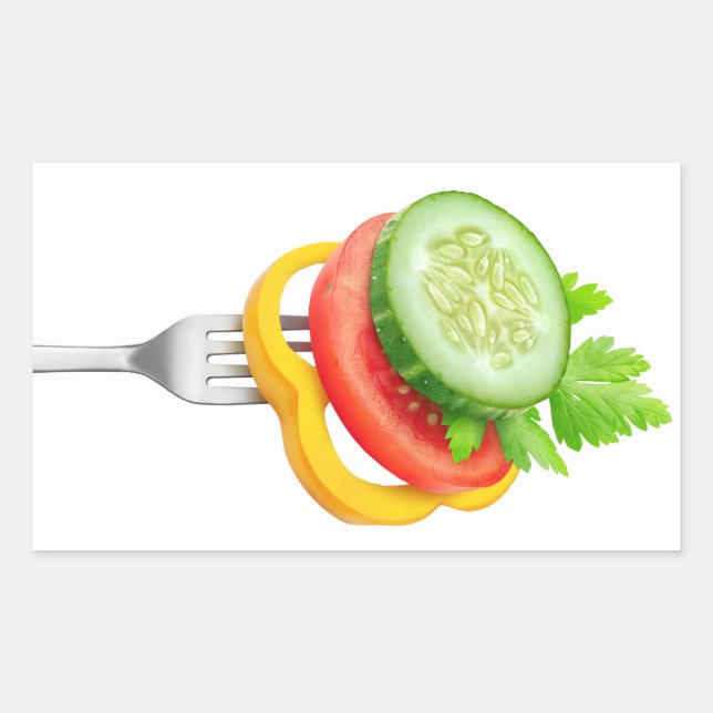 Pegatina Rectangular Verduras en un tenedor (Anverso)