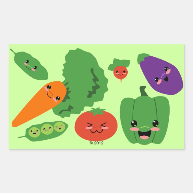 Pegatina Rectangular Verduras felices (Anverso)