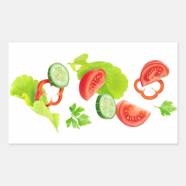Pegatina Rectangular Verduras frescas que caen (Anverso)