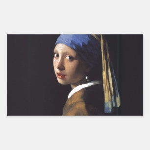 Pegatina Rectangular Vermeer Chica Pearl Earring Masterpiece Pintura