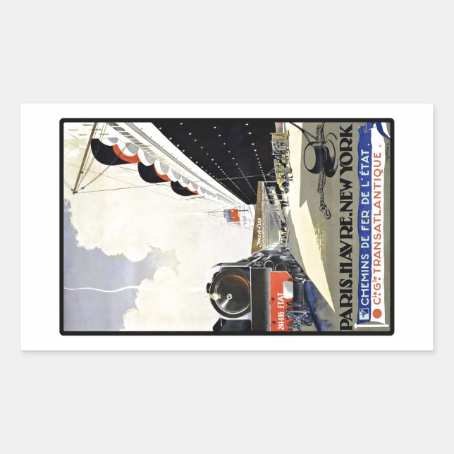Pegatina Rectangular Viaje de época Paris Havre Nueva York (Anverso)