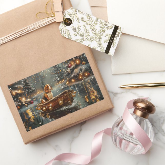 Pegatina Rectangular Viaje festivo de los Navidades Beagle (Regalar)