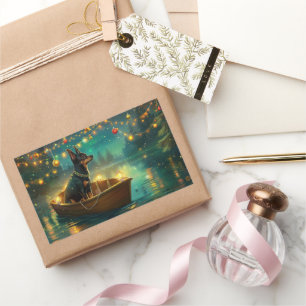 Pegatina Rectangular Viaje Festivo de Navidad del Kelpie Australiano