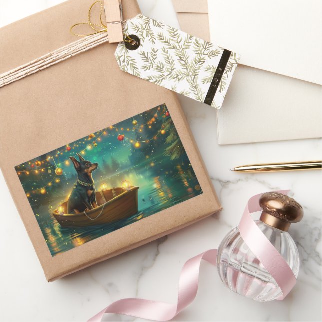 Pegatina Rectangular Viaje Festivo de Navidad del Kelpie Australiano (Regalar)