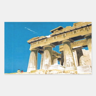 Pegatina Rectangular Viajes de época Atenas Grecia Templo del Partenón