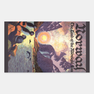 Pegatina Rectangular Viajes de vintage, Noruega Tierra de fiordos del s