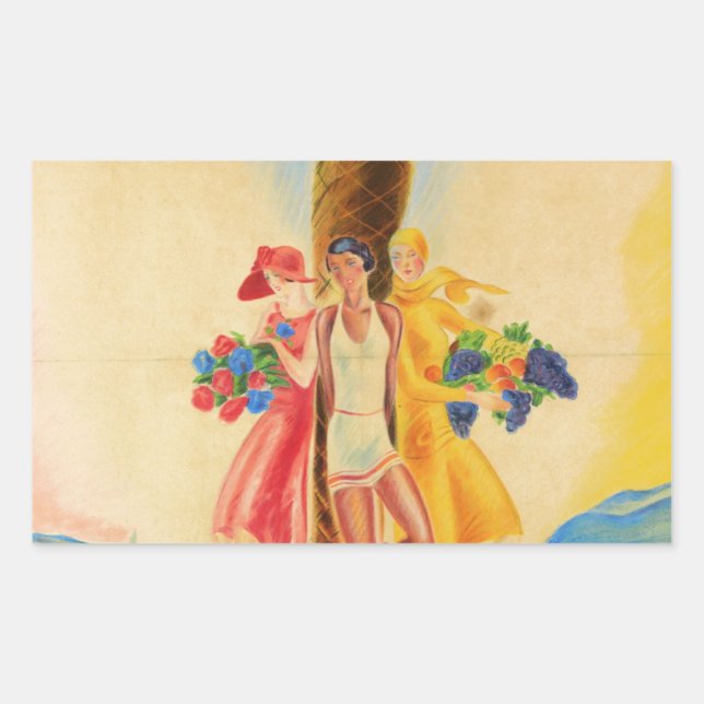 Pegatina Rectangular Viajes franceses de Cannes de época (Anverso)