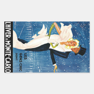 Pegatina Rectangular Viajes Vintage, Romance de Invierno en Monte Carlo