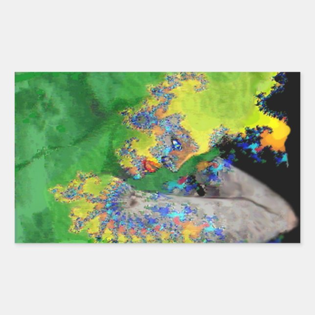 PEGATINA RECTANGULAR VIBRACIONES DE LA MATERIA, DAMA EN FRACTALES AMARI (Anverso)