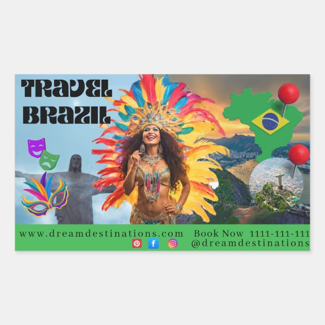 Pegatina Rectangular Vibrant Brazilian Carnival Design Travel Agency (Anverso)