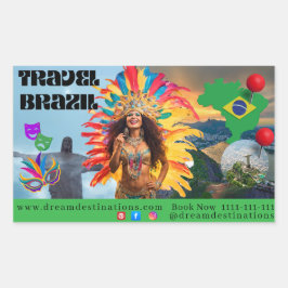 Pegatina Rectangular Vibrant Brazilian Carnival Design Travel Agency